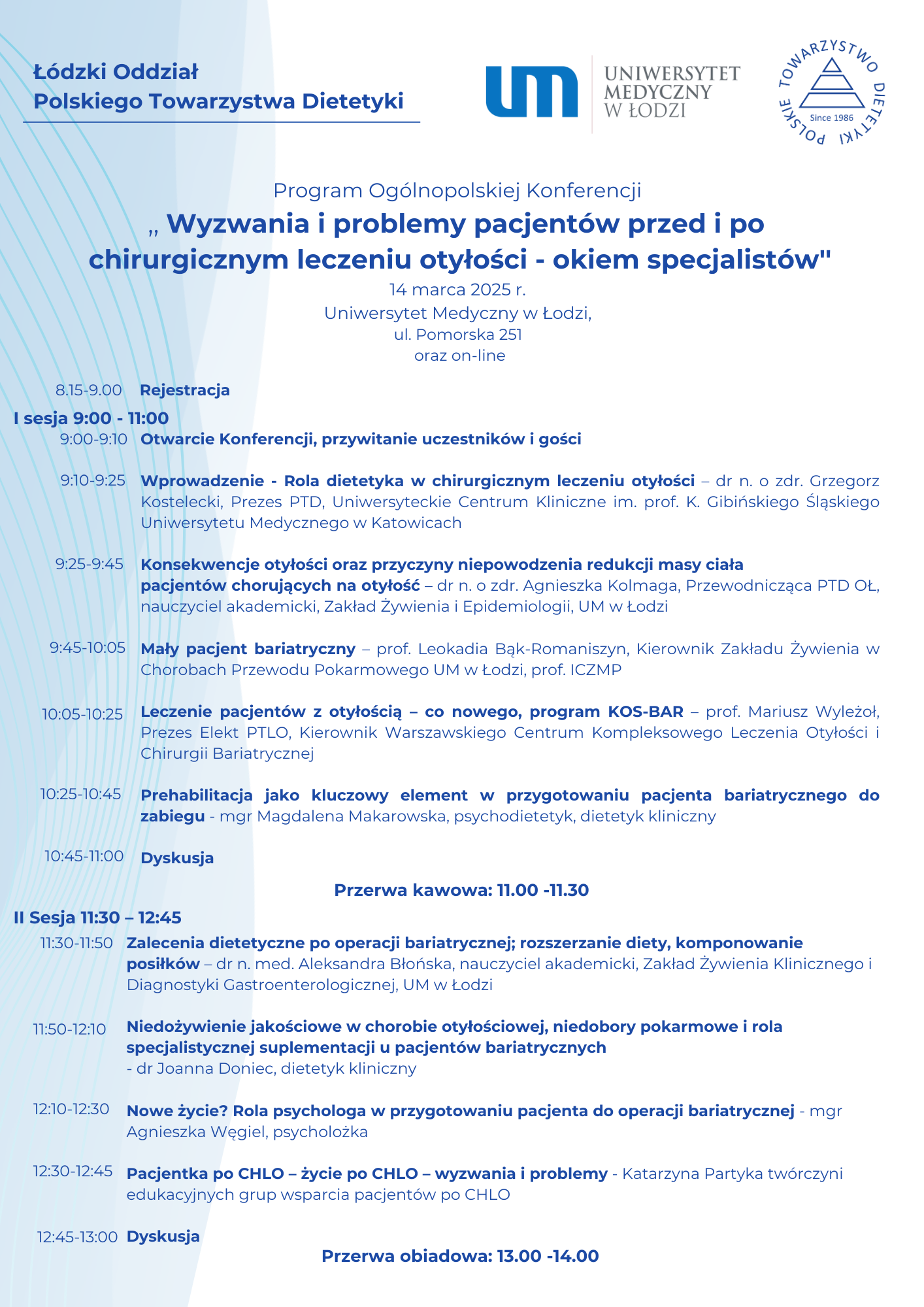 Konferencja „Wyzwania i problemy pacjentów przed i po chirurgicznym leczeniu otyłości – okiem specjalistów” - program konferencji strona 1