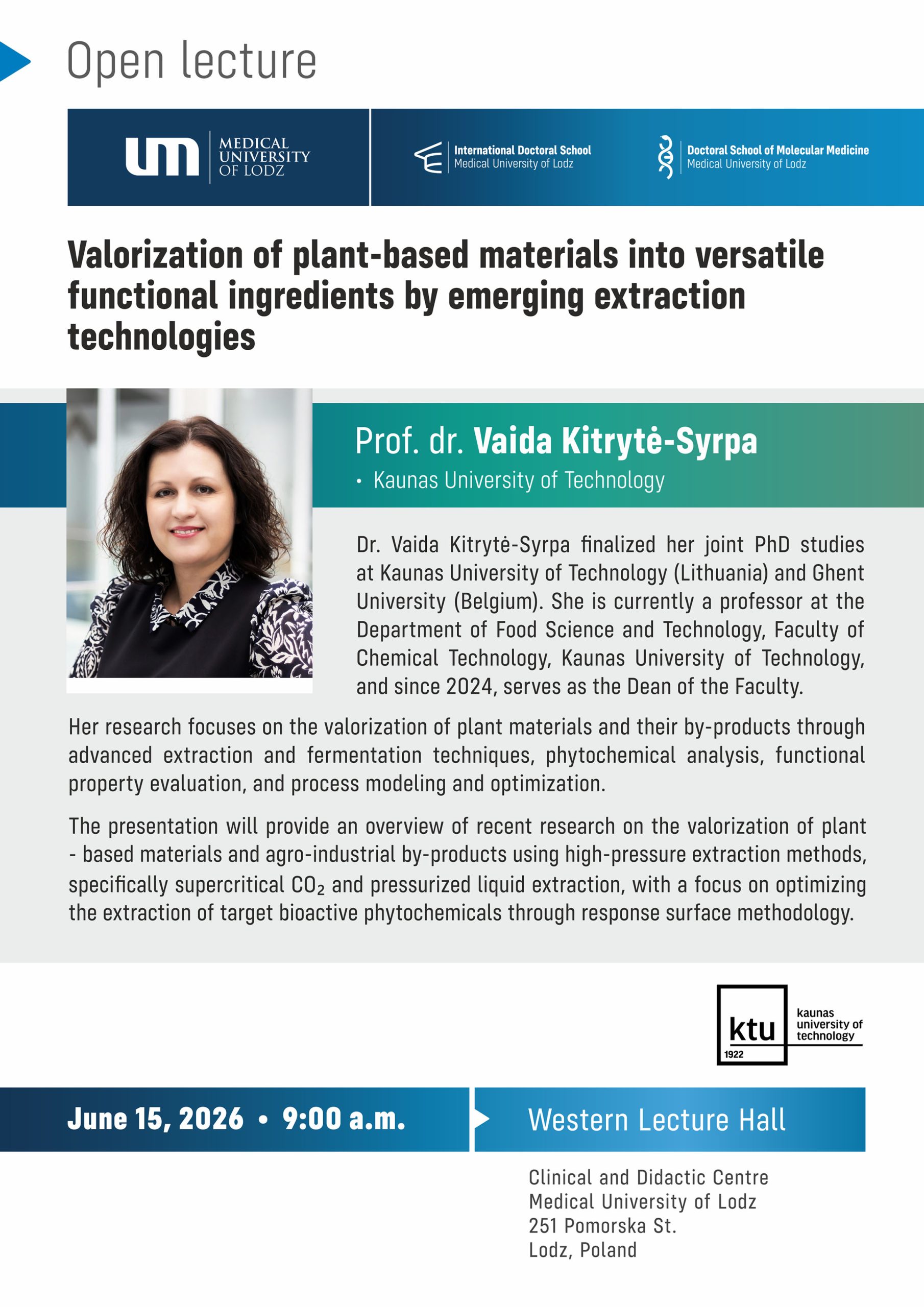 wykład otwarty - Prof.&nbsp;dr. Vaida Kitrytė-Syrpa