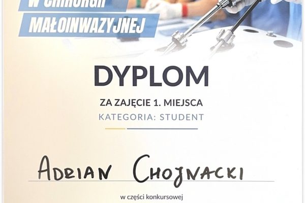 PASZA’S WARRIORS MISTRZAMI POLSKI W CHIRURGII MAŁOINWAZYJNEJ! dyplom2
